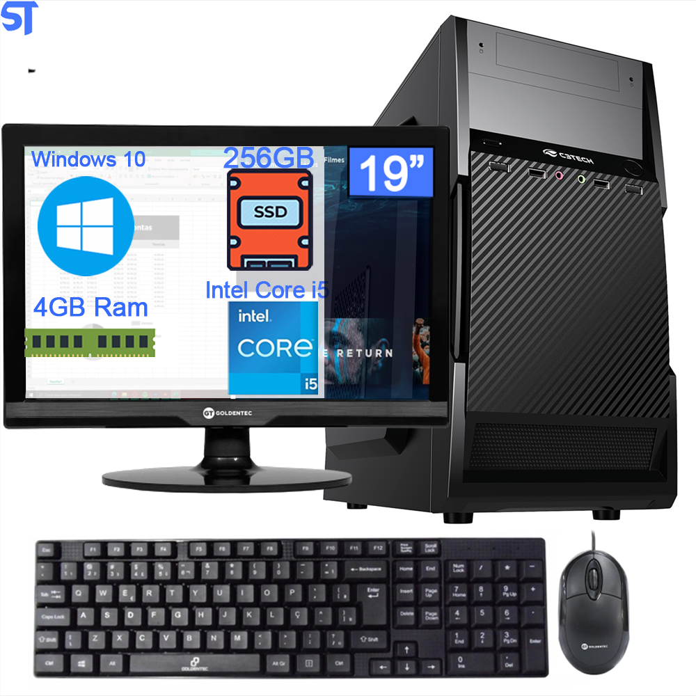Computador Completo Intel® Core i5-2500 3.3Ghz - 4GB Ram - 256GB SSD - Monitor 19" Led - Teclado e Mouse