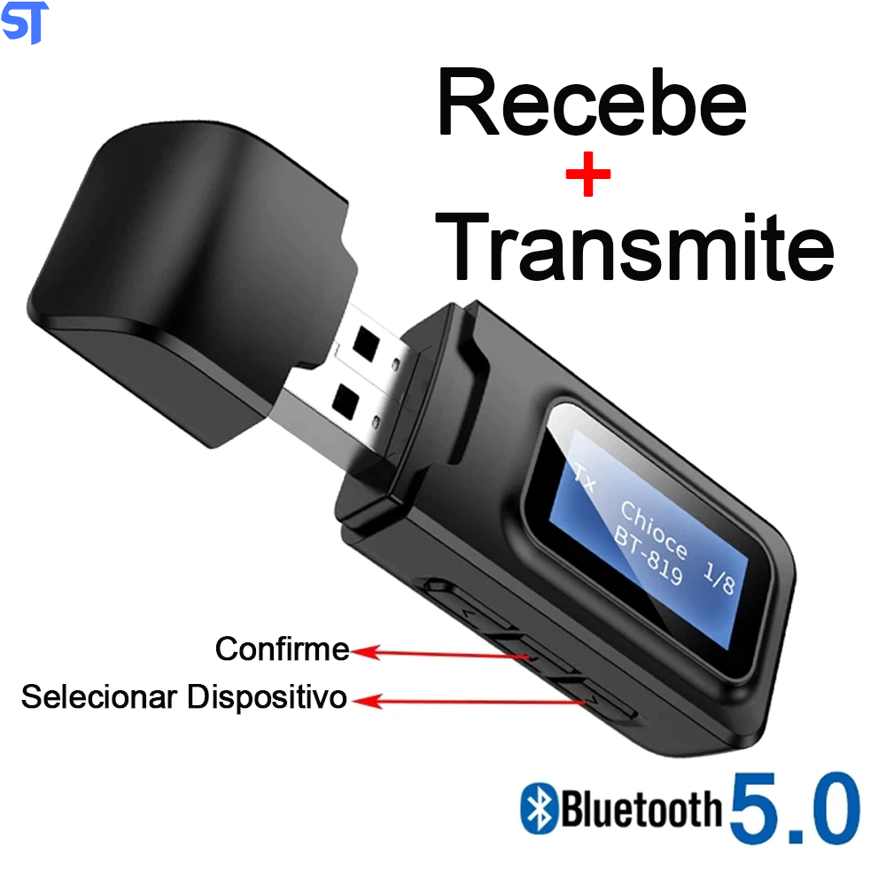 Adaptador Áudio Receptor Música Bluetooth 5.0 Usb Veicular E Som Com Cabo P2xP2
