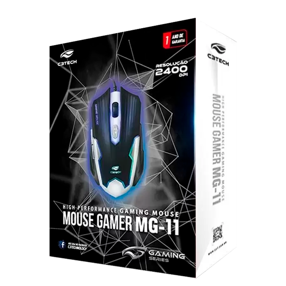 Mouse Gamer USB MG-11BSI Preto/Prata C3Tech - C3 TECH