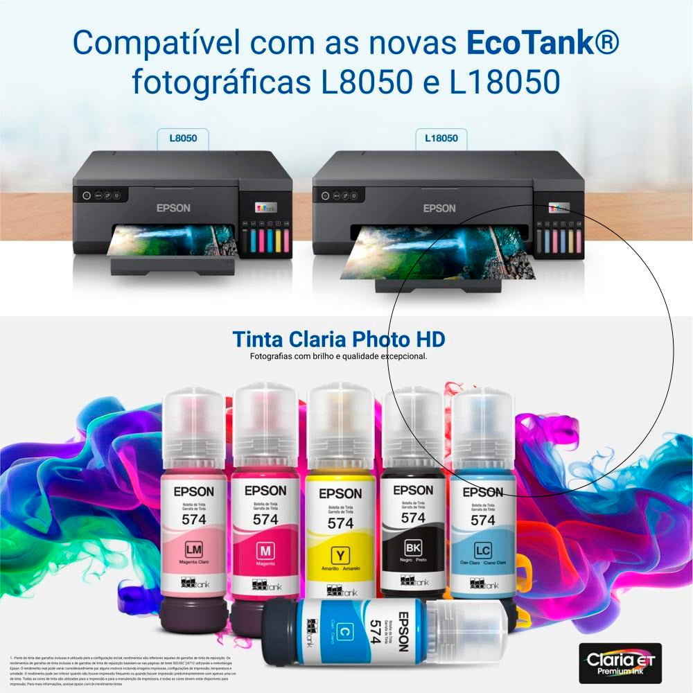 Refil de Tinta Epson 574 Cyano Claro LC 70ml Original T574120-AL para EcoTank L8050/ L18050