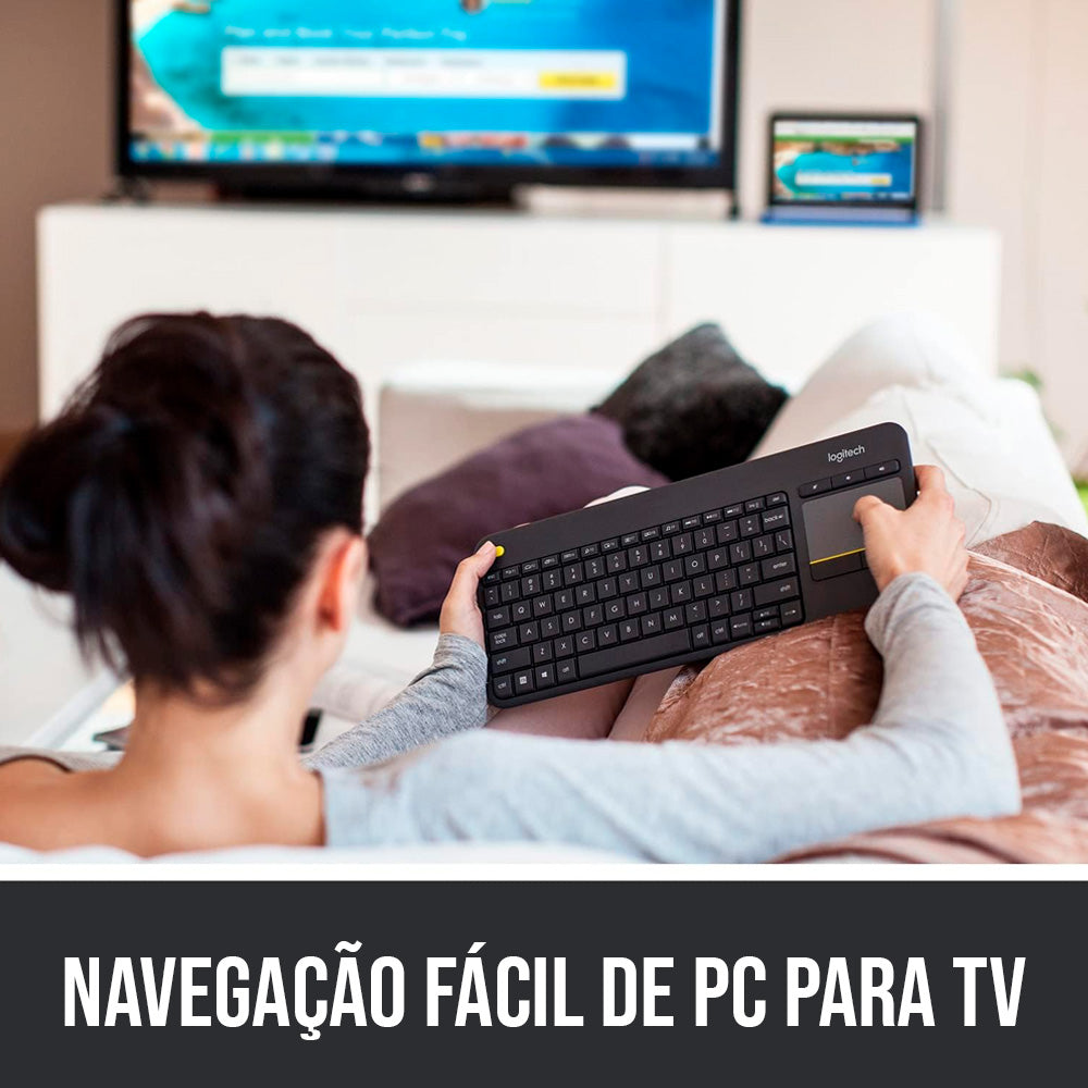 Teclado Logitech Wireless Touch Pad K400 Plus Media TV- Preto