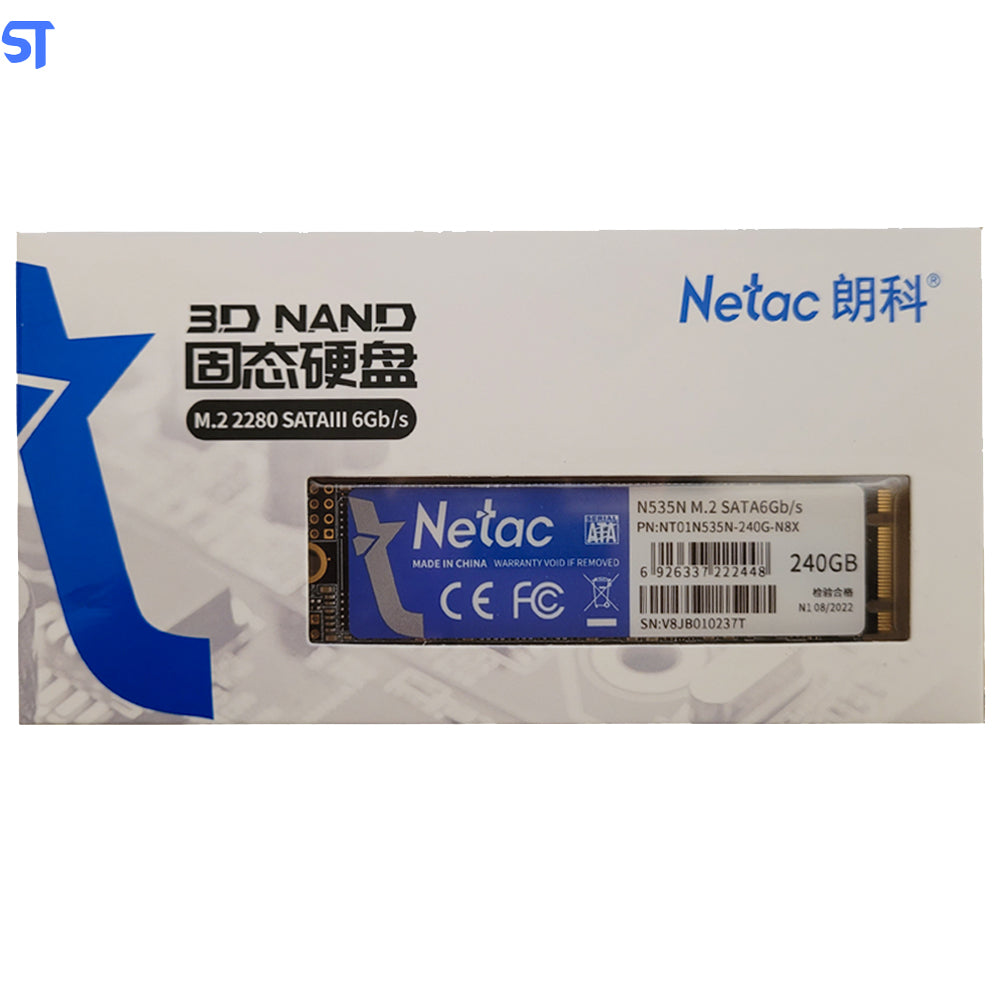 HD SSD M.2 Netac 240GB 2280 SATAIII 6GB/s Leitura 560 MB/s Escrita 520 MB/s