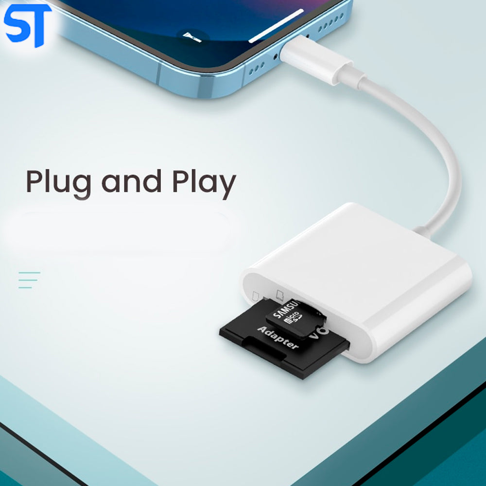 Adaptador Hub Cartão De Memória SD TF para iPhone - 14 13 12