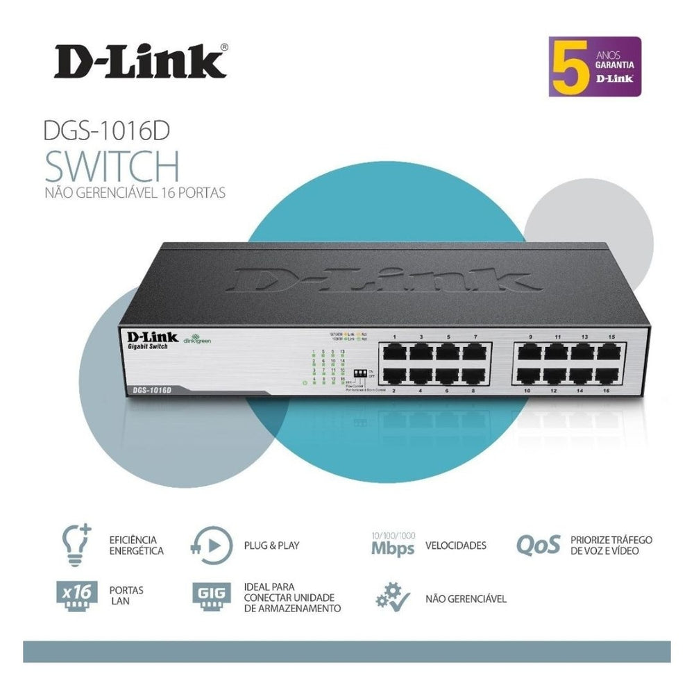 Switch 16 Portas 32Gbps Gigabit Ethernet DGS-1016D - D-Link