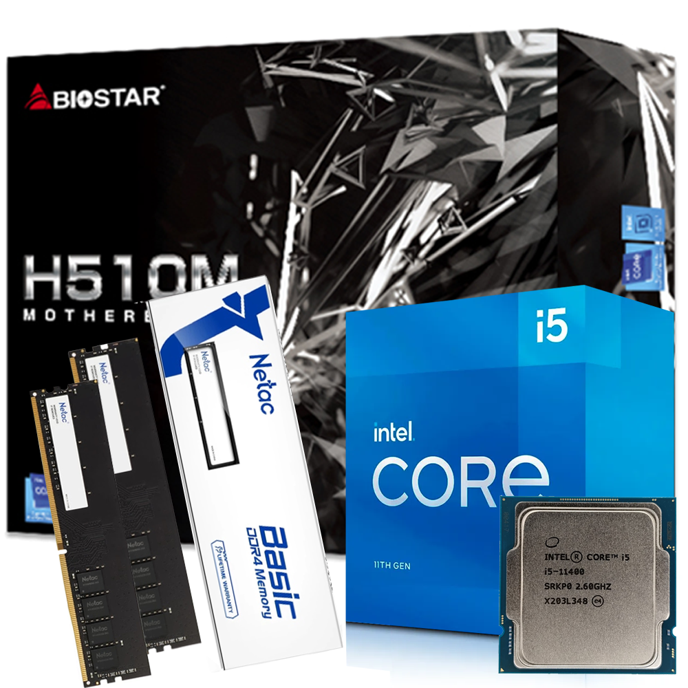 Kit  Gamer Montagem Placa Mãe 11ª Geração H510M+ Processador Intel Core i5 11400 + Memória Ram 16GB DDR4 Dual Chanel