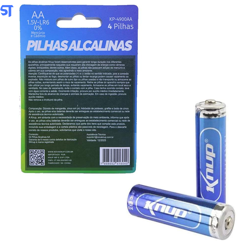 Pilha Alcalina Cartela Com 4 Pilhas Knup KP-4900AA