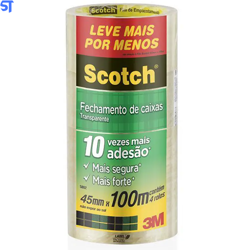 Fita de Empacotamento Scotch Hot Melt Transparente 45 mm x 100 Metros - ( Pacote com 4 Fitas)