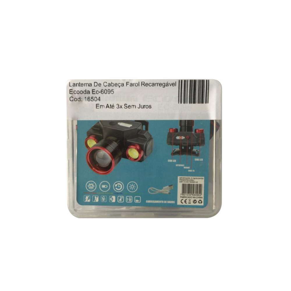 Lanterna De Cabeça Farol Recarregável Ecooda Ec-6095