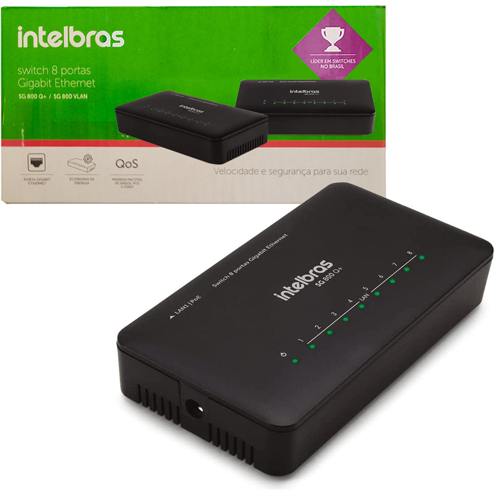 Switch Intelbras 8 Portas Gigabit Ethernet 10/100/1000 Com QoS Sg 800 Q+