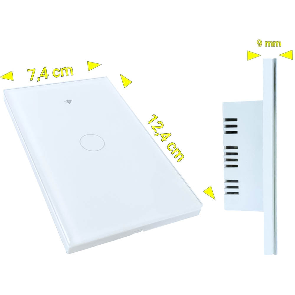 Interruptor de Parede Inteligente Um Botão Touch para Casa WiFi com Led Tuya - Branco