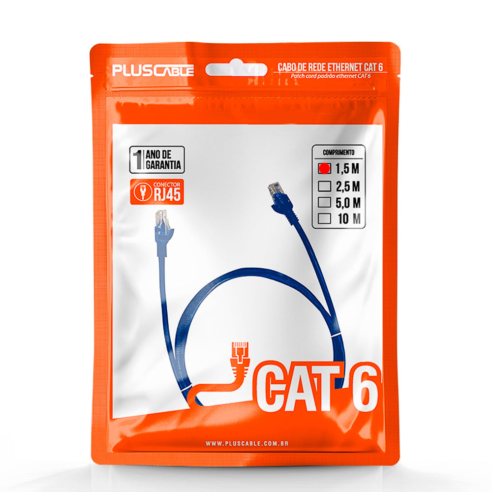 Cabo de Rede Cat.6 PC-ETH6U15BL 1.5 Metros Patch Cord PlusCable - Azul