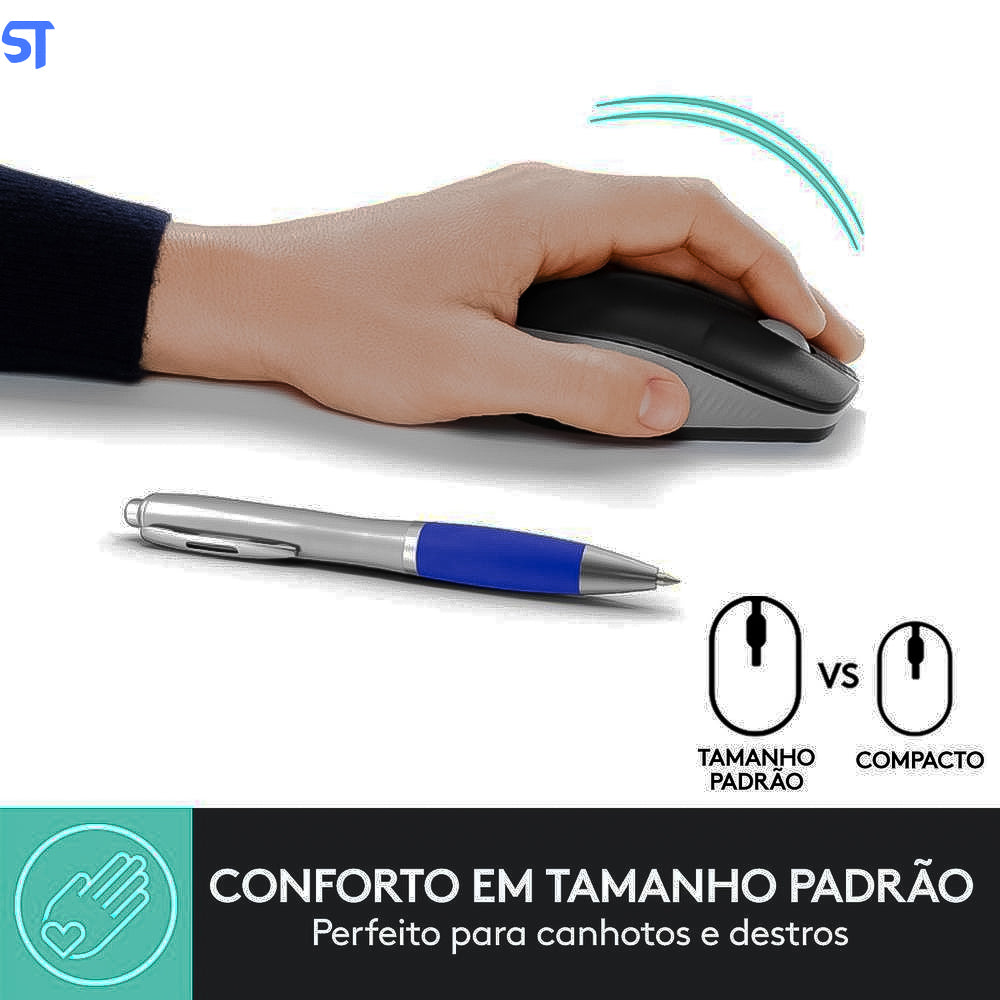 Mouse sem Fio Logitech Óptico 1000DPI 3 Botões - M190 Cinza