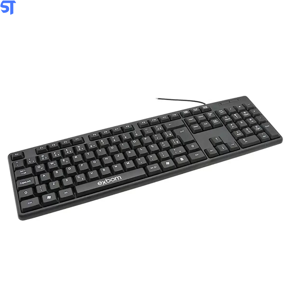 Teclado USB Ergonômico Slim Standard ABNT2 Padrão Brasileiro 03064 EXBOM -BK-103