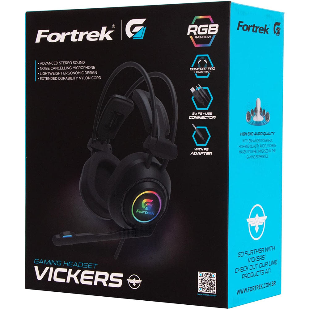 Headset Gamer RGB Vickers Preto FORTREK