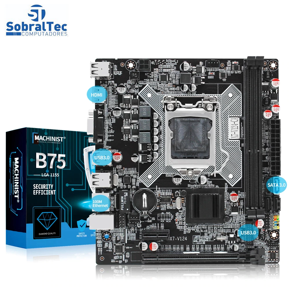 Placa Mãe LGA 1155 DDR3 B75  (H61) - X7-V124 Machinist Segura e Eficiente Suporte a i3 i5 i7