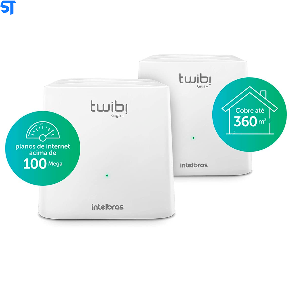 Kit Roteador Wi-Fi Mesh Intelbras 2 Unidades Twibi Giga+ AC1200 Dual Band Branco