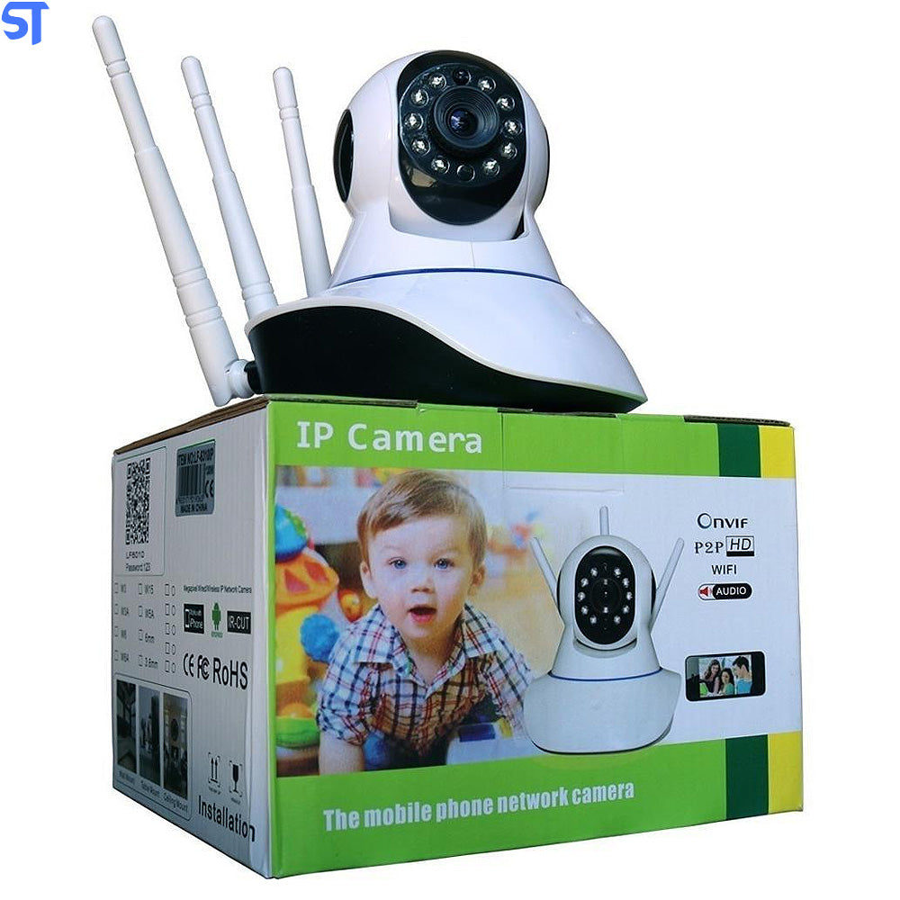 Câmera Ip Sem Fio 360° 3 Antenas Hd Wifi Com Visão Noturna e Alarme - Leon GTS