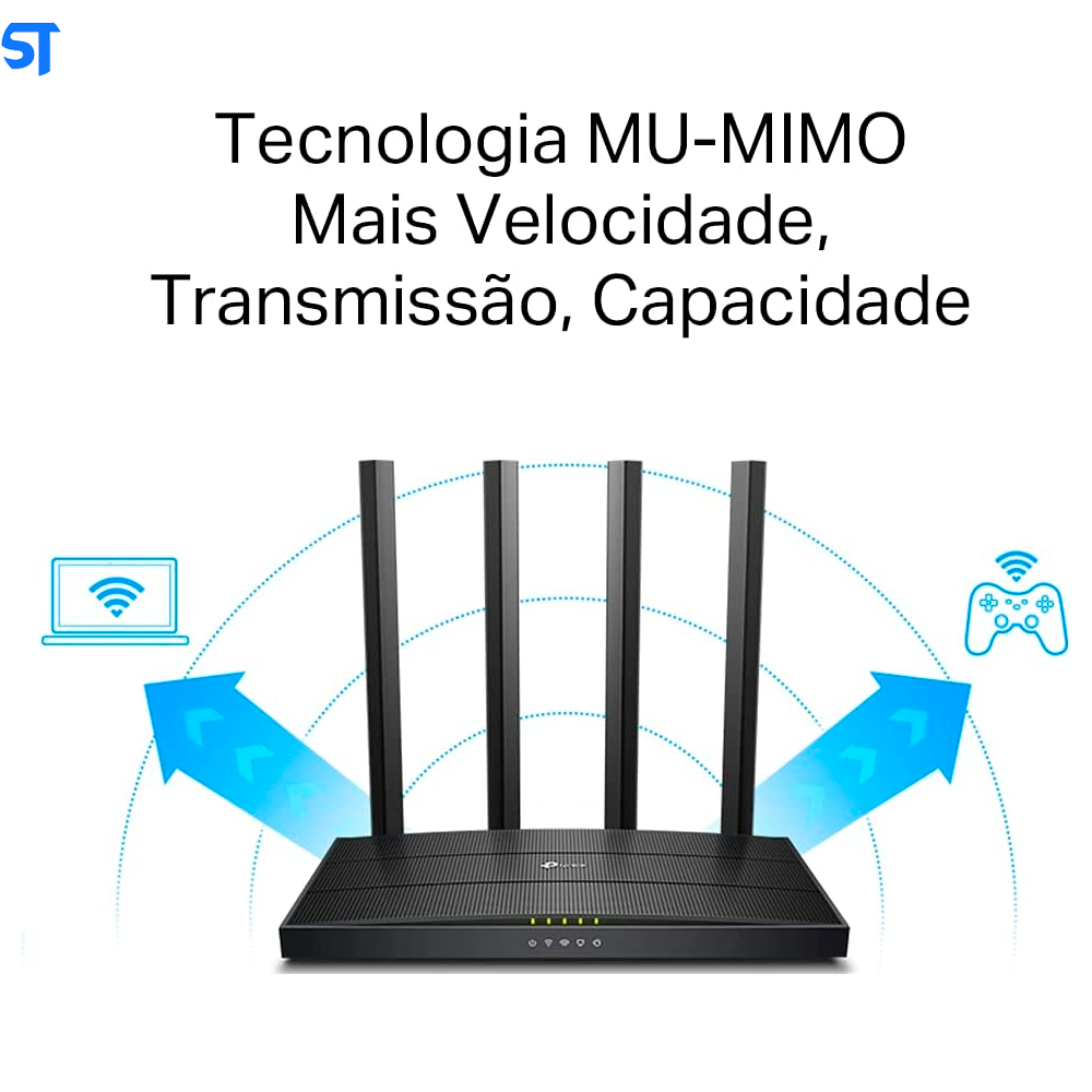 Roteador Wireless Mesh Tp-Link Archer C6 Ac1200 Dual Band Mu-Mimo Full Gigabit Com 4 Portas Gigabit