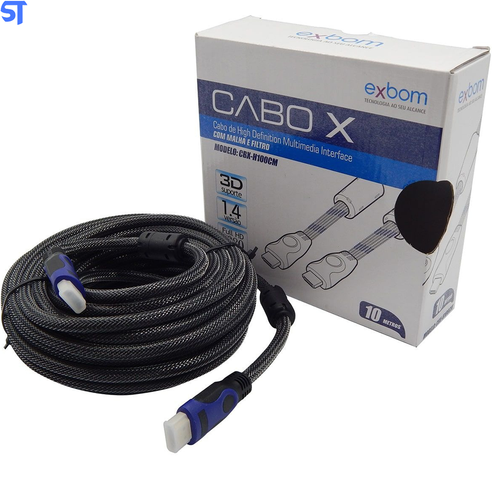 Cabo Hdmi Full HD 10 Metros Com Malha e Filtro CBX-H100Cm Exbom