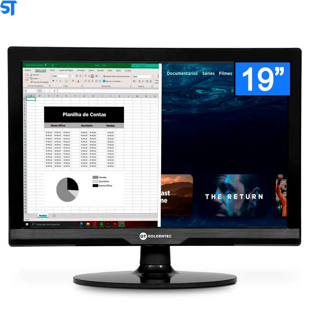 Monitor LED HD 19" Goldentec HDMI / VGA - Preto 46189