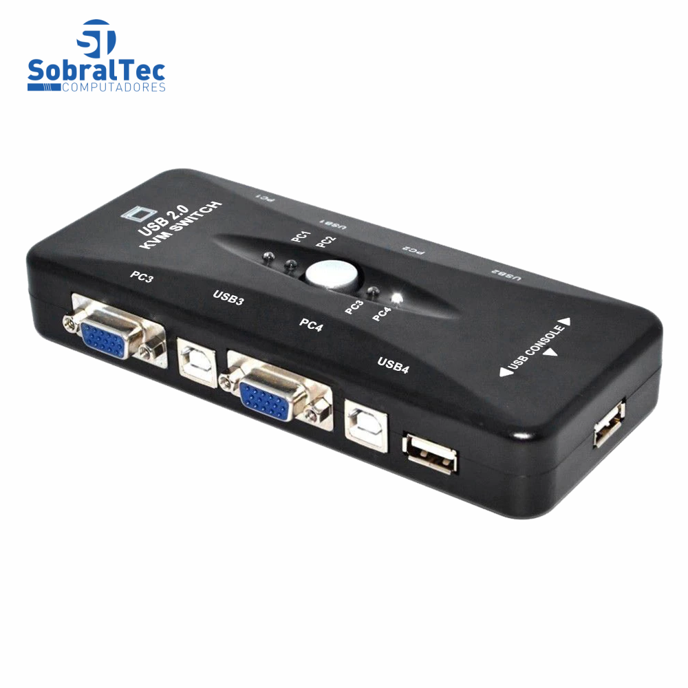 Chaveador Kvm Usb 2.0 Switch 4 Portas Vga e Usb B 3 Usb A Controladores 1 Vga Vídeo Com 2 Cabos