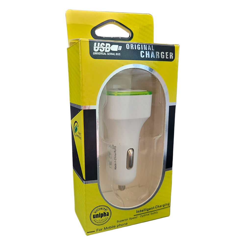 Carregador Veicular Fast Charging Com Duas Portas USB 2.1A/ 1.0A - Branco / Verde Claro