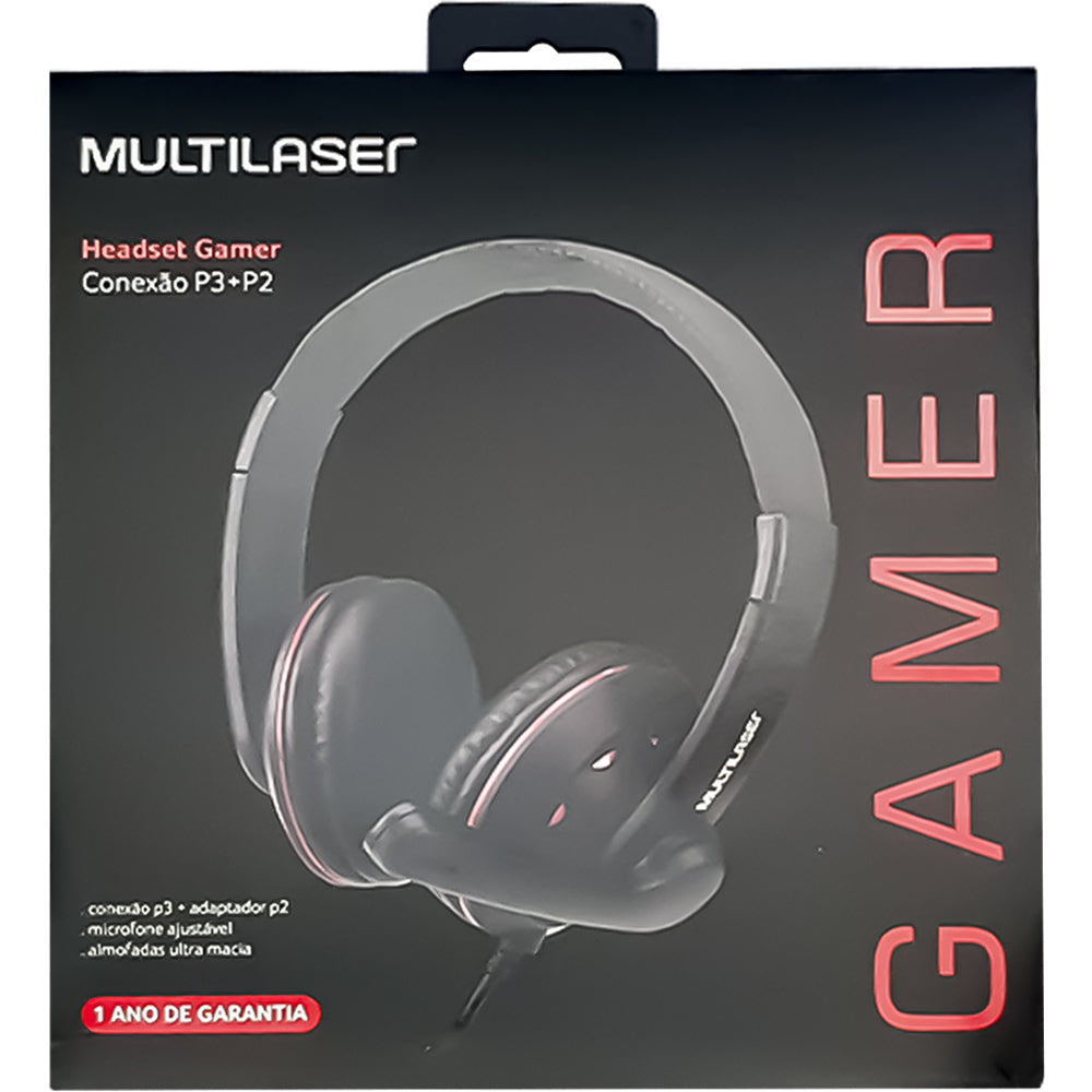 Fone de Ouvido Headset Gamer P3+P2 Preto e Vermelho Multilaser - PH335
