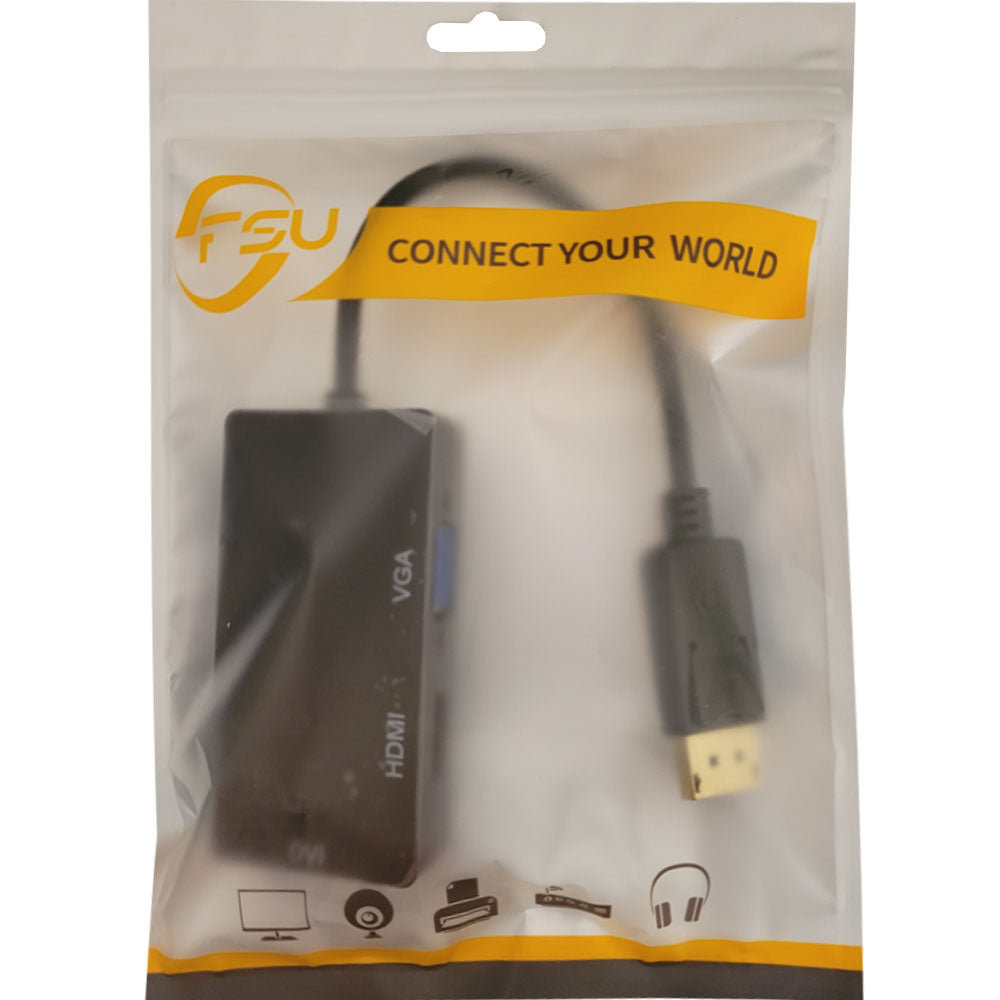 Conversor 3 em 1 Displayport Macho para Hdmi DVi Vga Cabo Fêmea - FSU