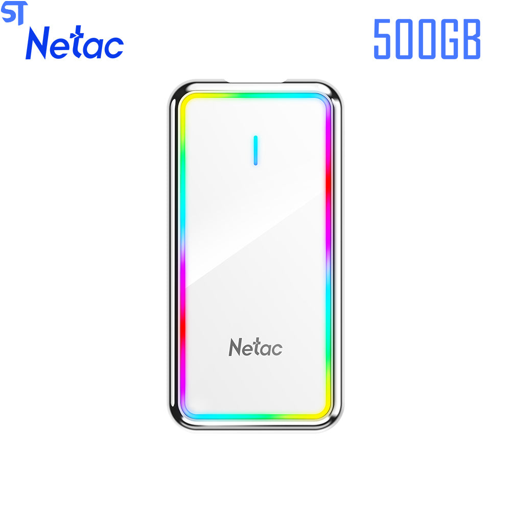 SSD Externo  500GB Gamer Rgb LED Netac Usb-C | USB 3.2 Gen 2 | Leitura 550 Mb/S Gravação 510 mb/s