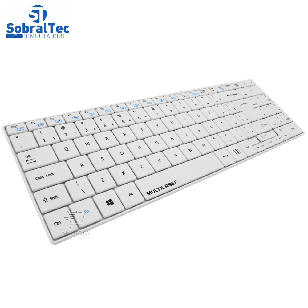 Teclado e Mouse Multilaser Sem Fio 2.4 Ghz Multimídia Slim Usb Branco - TC203