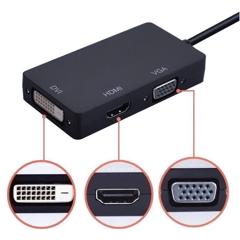 Conversor 3 em 1 Displayport Macho para Hdmi DVi Vga Cabo Fêmea - FSU