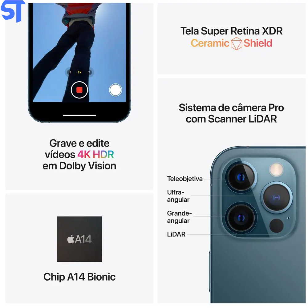 iPhone 12 Pro Max Apple 128GB Prateado 6,7” - Câm. Tripla 12MP iOS
