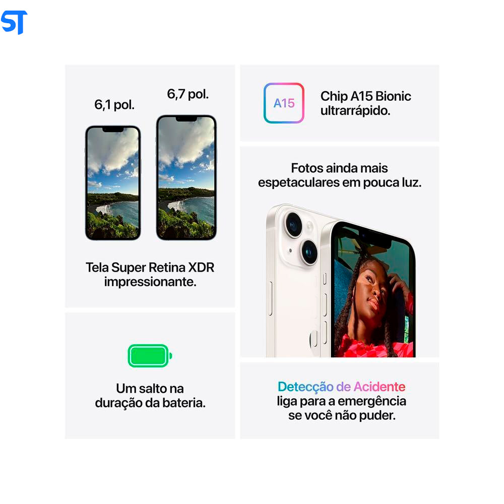 iPhone 14 Apple (128GB) Estelar, Tela de 6,1