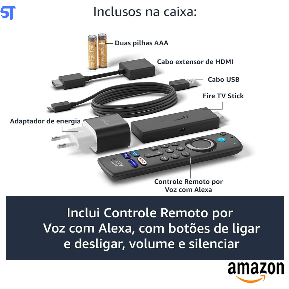 Fire TV Stick Com Controle Remoto Por Voz Com Alexa, Streaming em Full HD - B08C1K6LB2