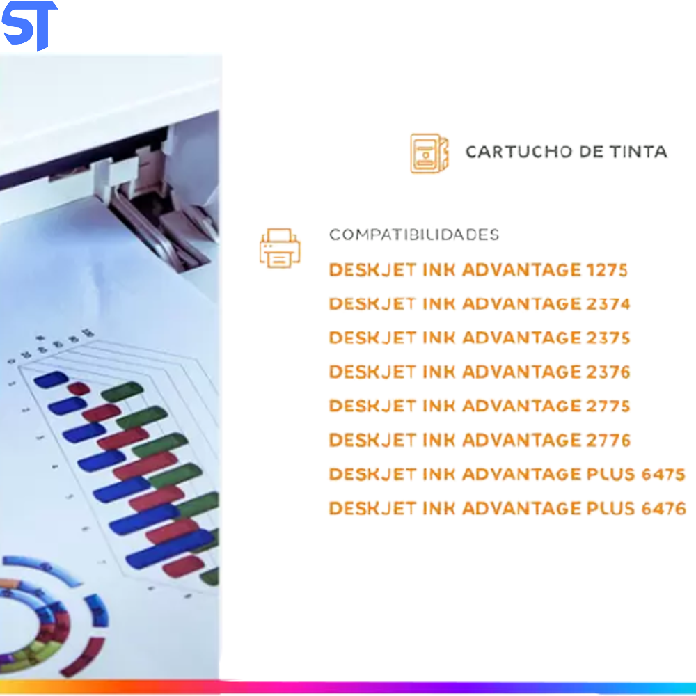Cartucho HP 667 XL Colorido Original (3YM80AL) Para HP Deskjet 2376, 2774, 2776, 6476