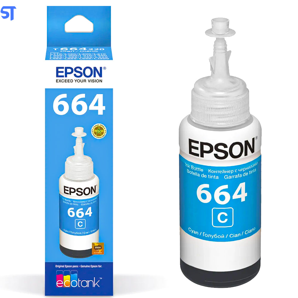 Refil de Tinta Epson 664 Azul T664220 AL Original - Rende até 6.500 Paginas Para Ecotank L110 / á L395 / L495