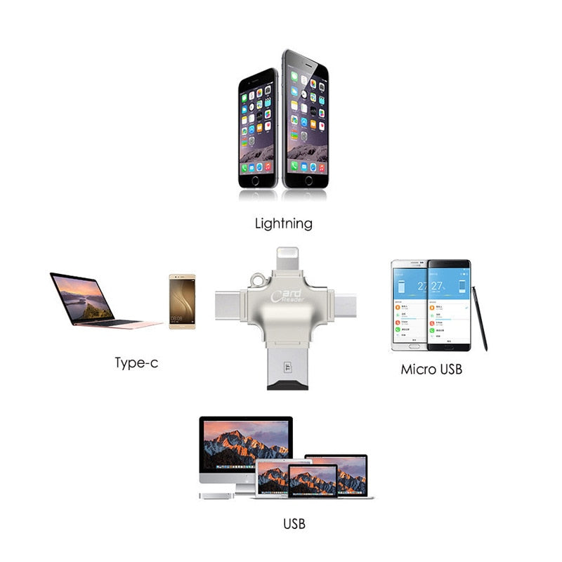 Leitor Cartão Micro SD 4 em 1 OTG Adaptador de Cartão USB 3.0 Para Micro SD para USB Cardreader USB para Adaptador