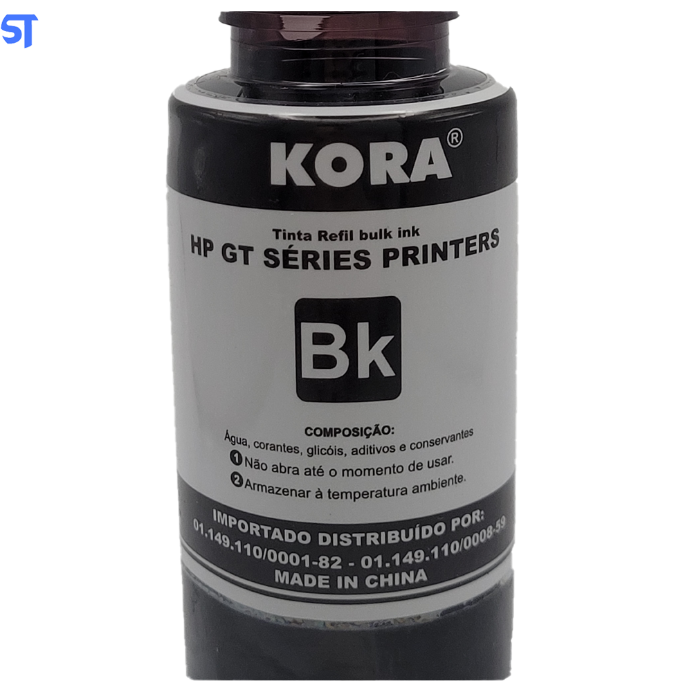 Refil de Tinta Compatível HP GT Séries Bulk Ink Corante Preto BK 90ML KORA