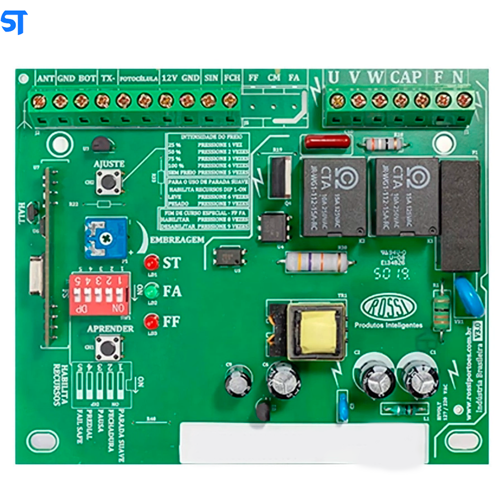 Placa Central de Comando para Motor de Portão Inter Dig Rossi CM NKXH30 FS 433 MHZ