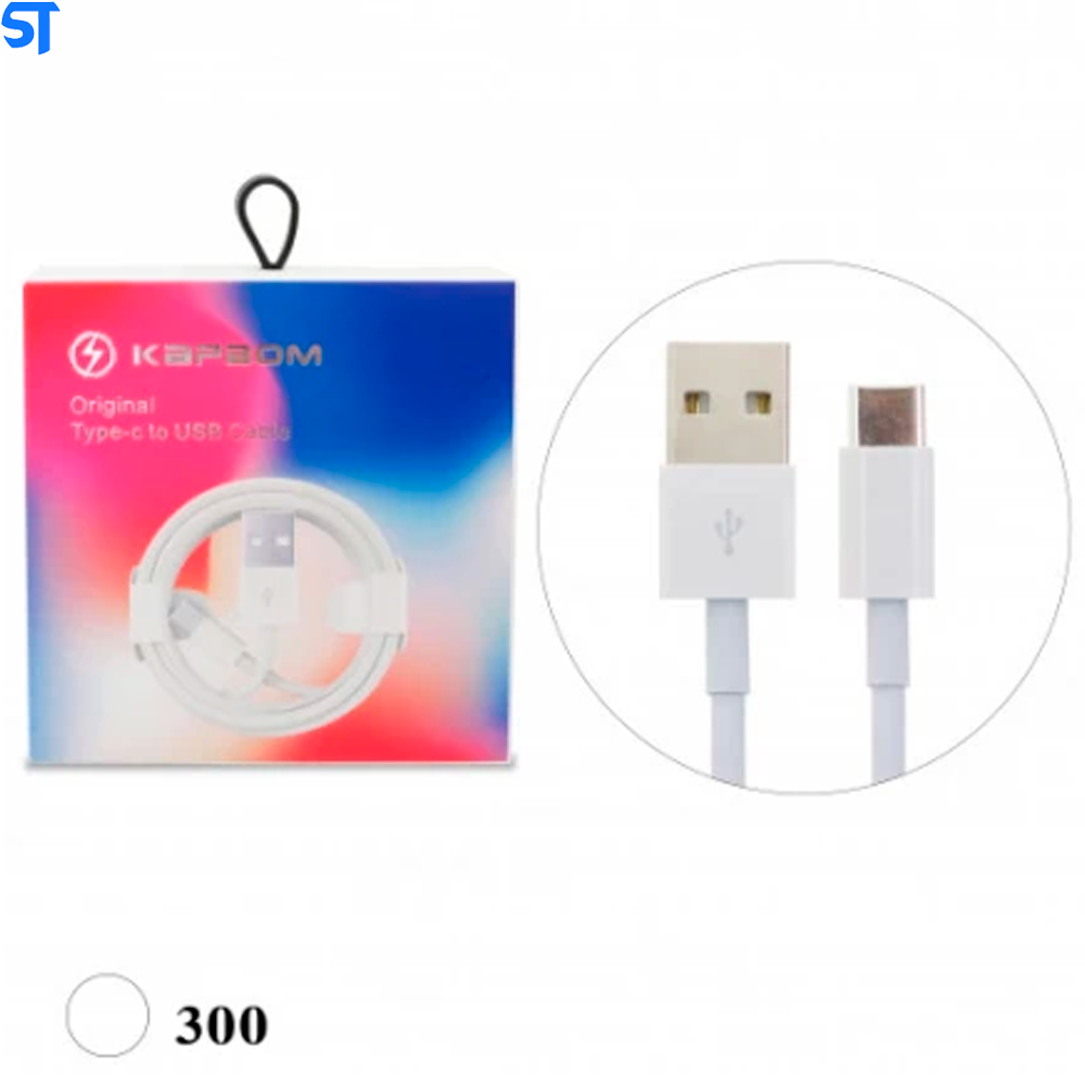 Cabo de Carregador Tipo-C Para USB Branco KAP-305-TY Kapbom