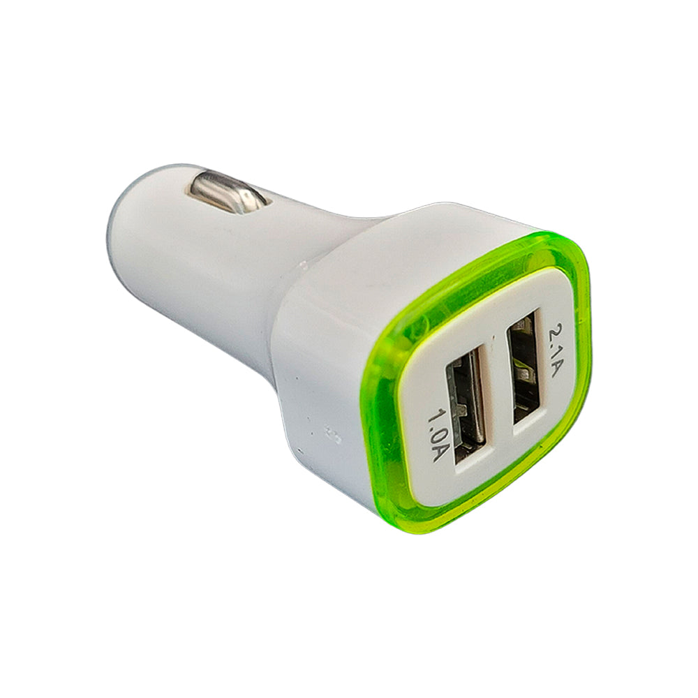 Carregador Veicular Fast Charging Com Duas Portas USB 2.1A/ 1.0A - Branco / Verde Claro