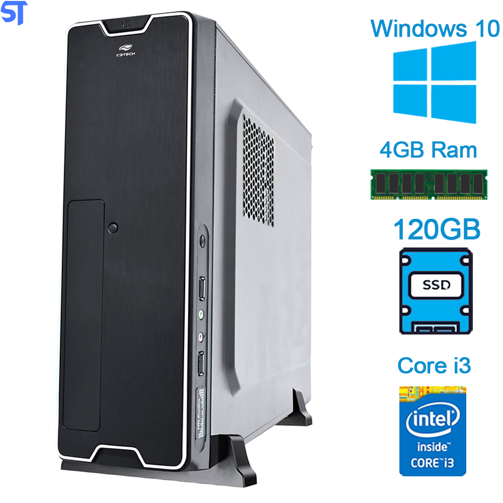 Computador Core I3- 3th,  Memória 4GB, SSD 120GB - Gabinete Slim Micro ATX Horizontal e Vertical