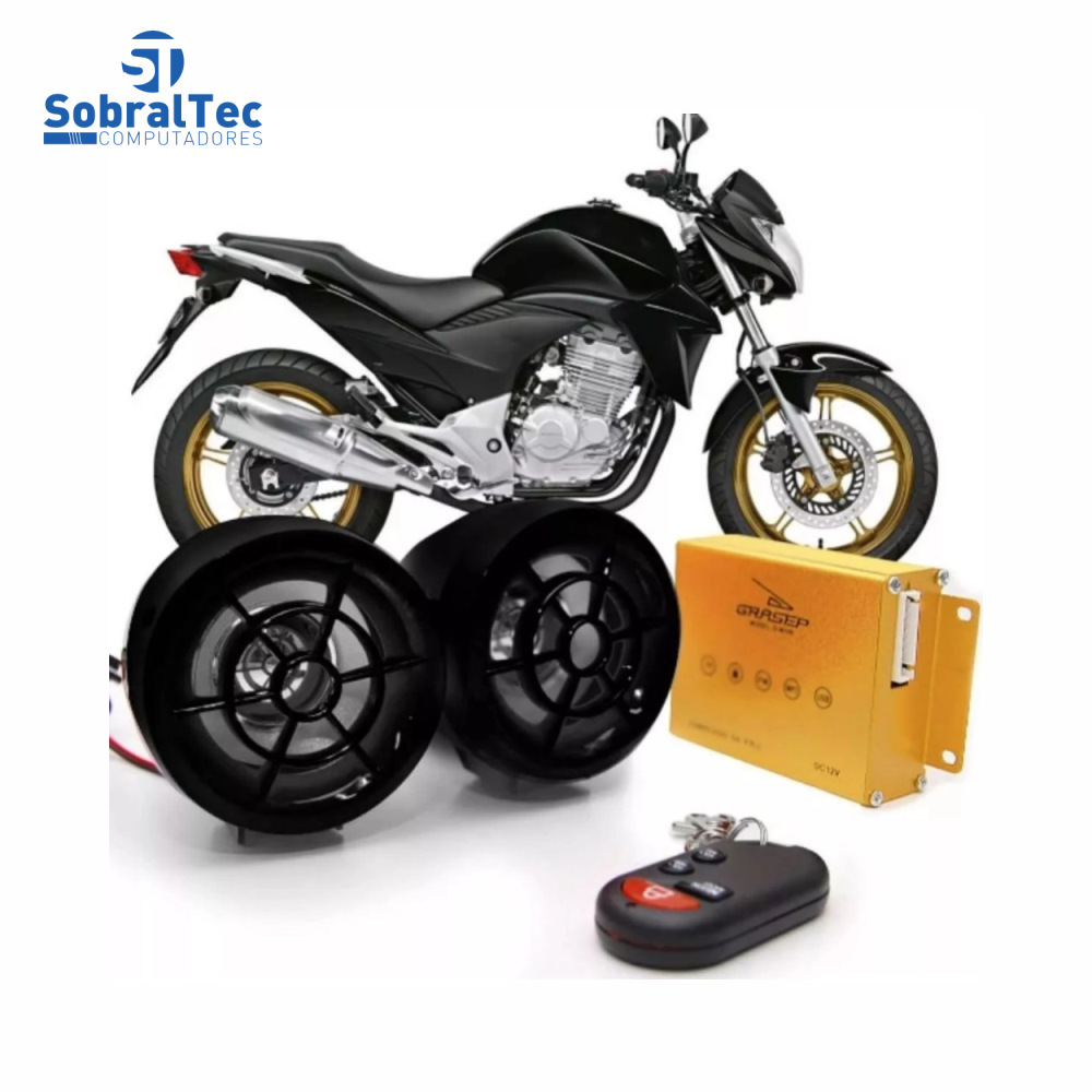 Alarme Para Moto Usb Com Rádio FM Entrada Cartão e Caixa De Som Grasep Dm-100