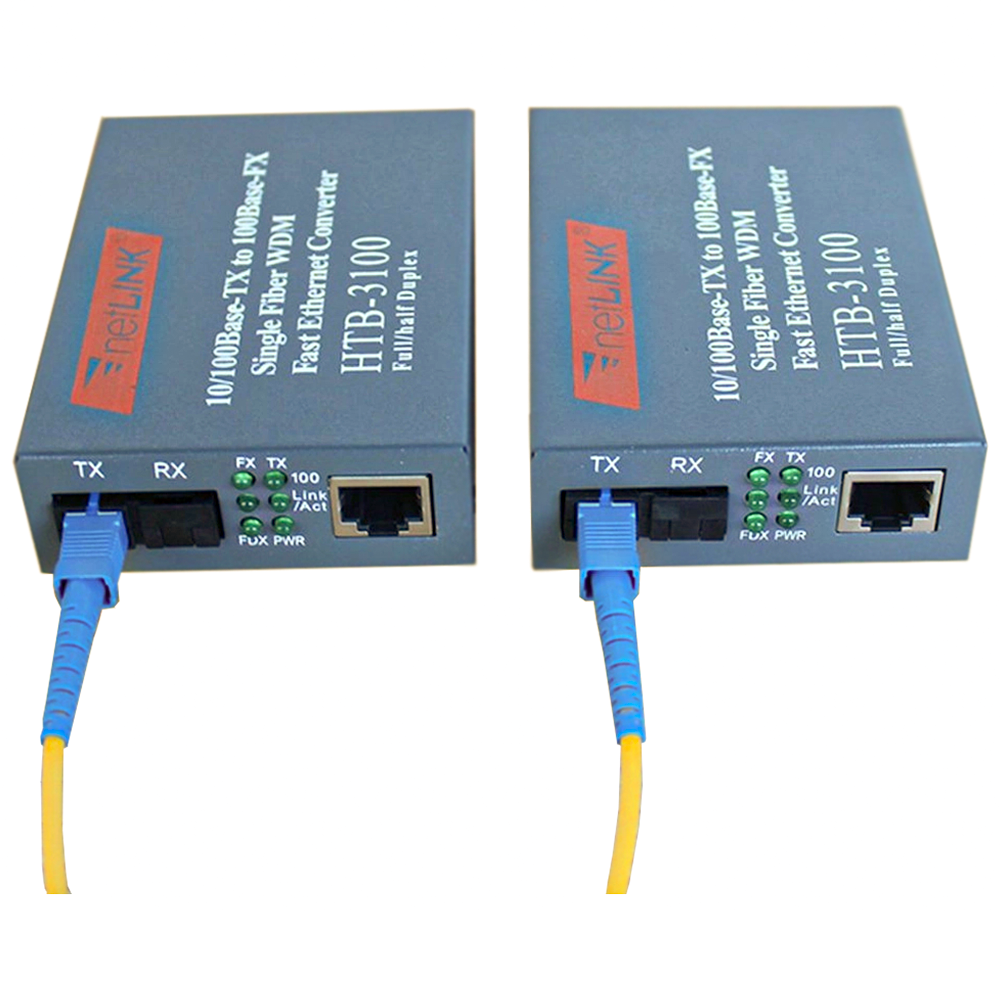Conversor De Mídia De Fibra Transceptor  HTB-3100 1 Par A e B Modo Único 20km SC 10/100M Cinto 5V2Apower