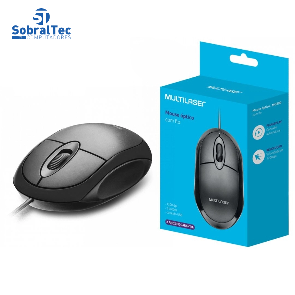 Mouse Óptico Básico Black USB 1200DPI MO300 Multilaser
