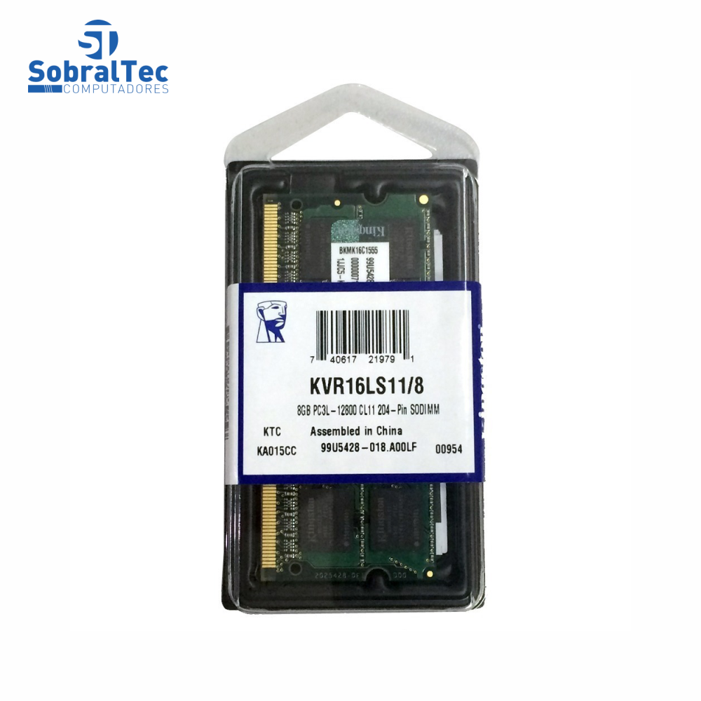 Memória Ram Notebook 8Gb Ddr3L Kingston 1600 Kvr16ls11/8 Low 1.35v