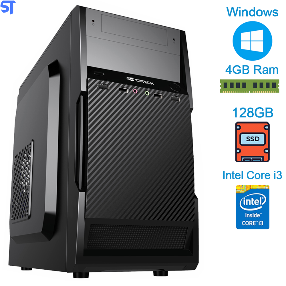 Computador Core i3-2120 Gaginete Micro-Atx Mt-25V2BK Ssd 128Gb Memória Ram 4GB 1333Mhz
