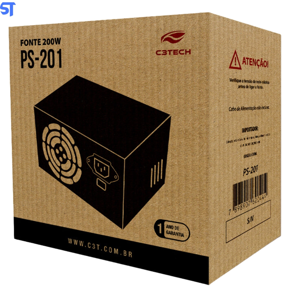 Fonte ATX 200W PS-201 Fan 8Cm S/Cabo C3Tech