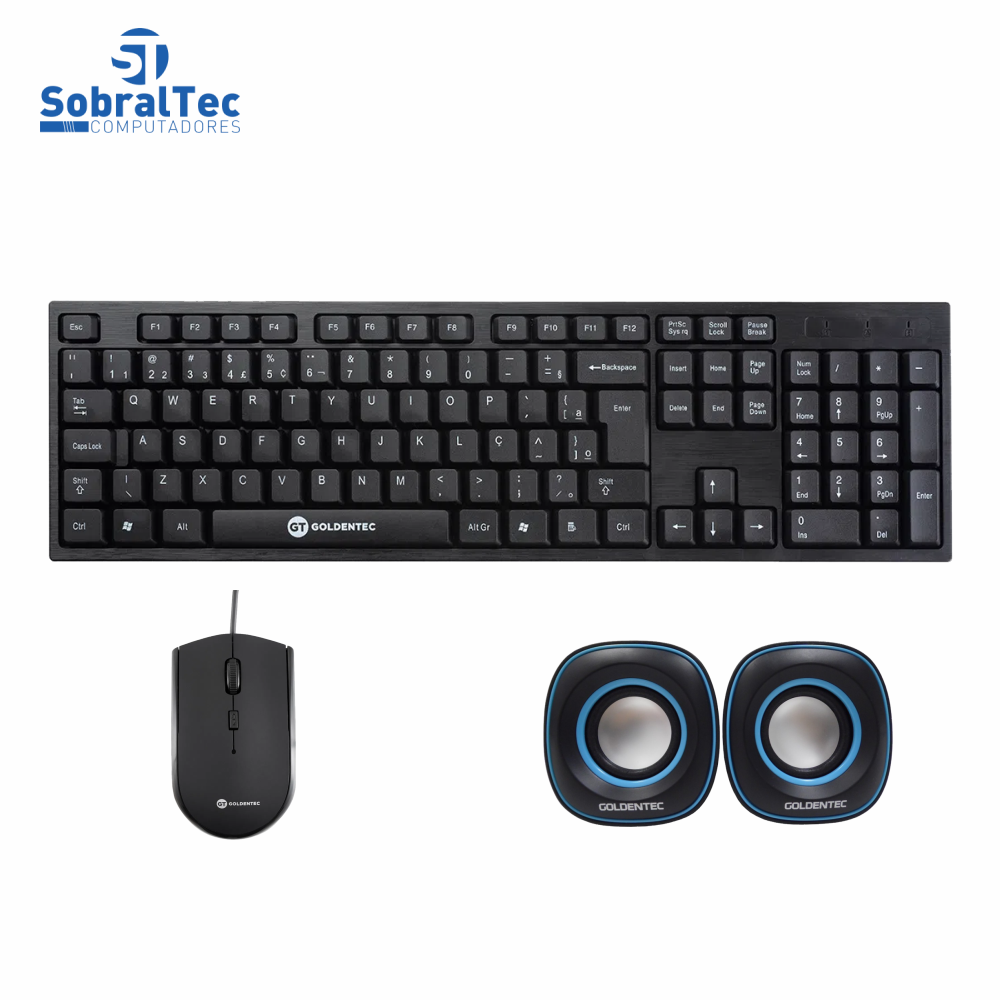 Kit Multimídia Mouse Óptico, Teclado ABNT2 e Caixa De Som 2.0 Goldentec