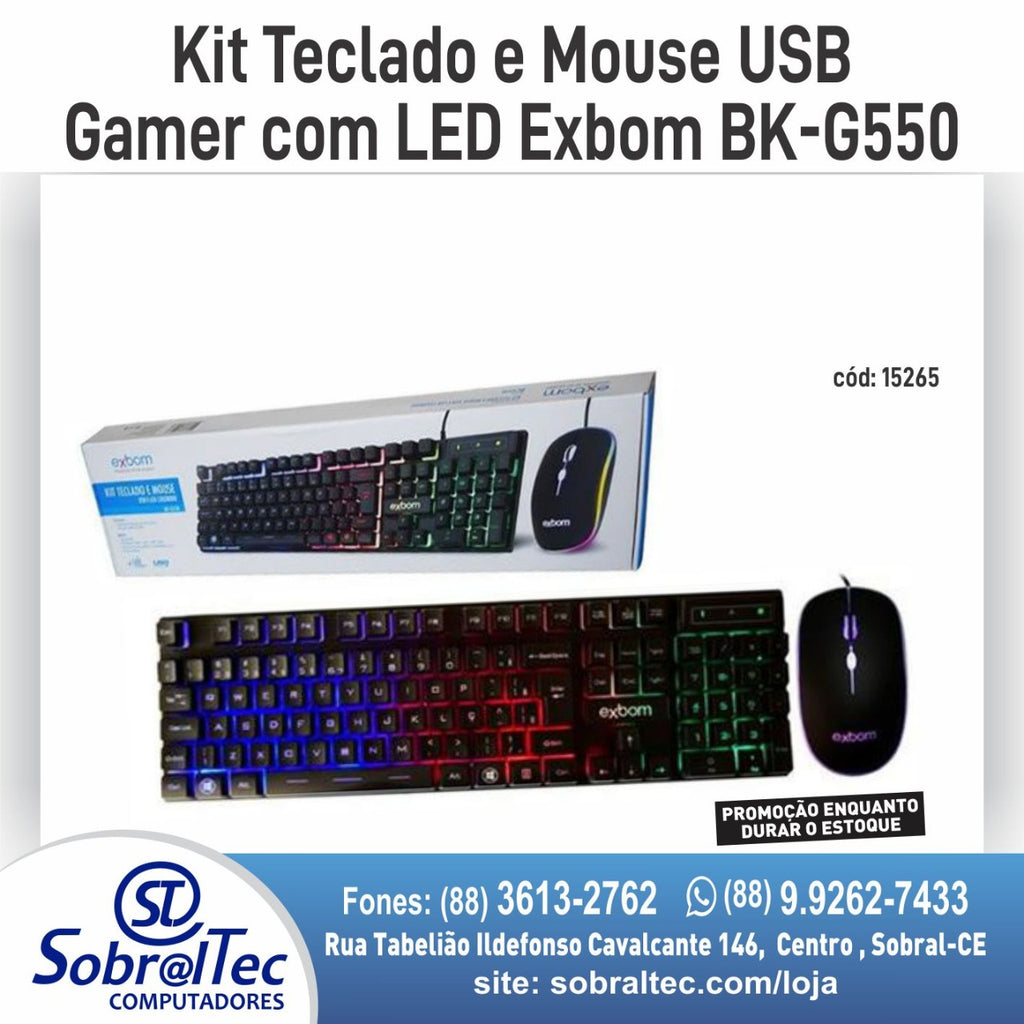 Kit Teclado e Mouse USB Gamer com LED Exbom BK-G550